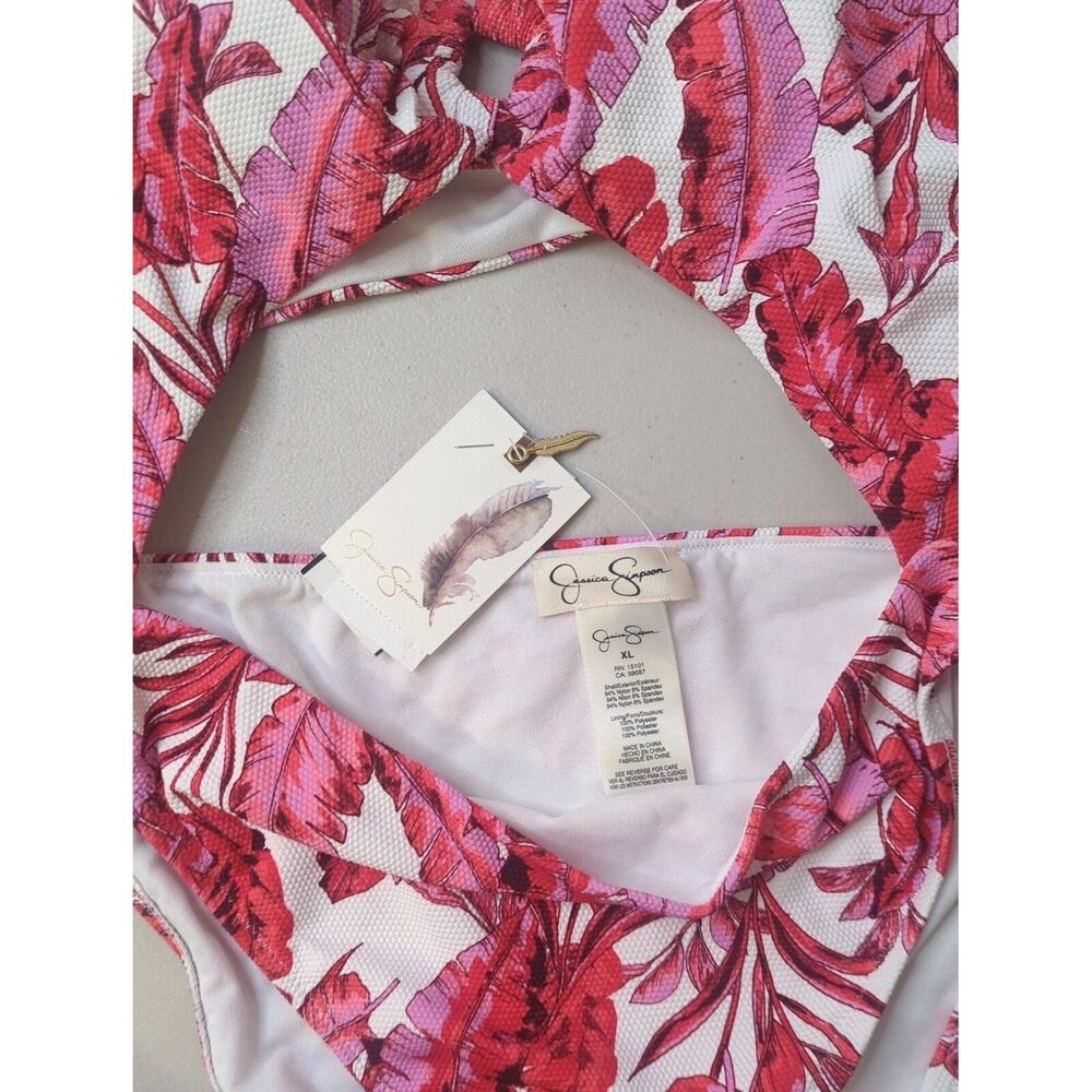 New Jessica Simpson XL fuschia multi one piece bikini pink and red cut out - Picture 2 of 7
